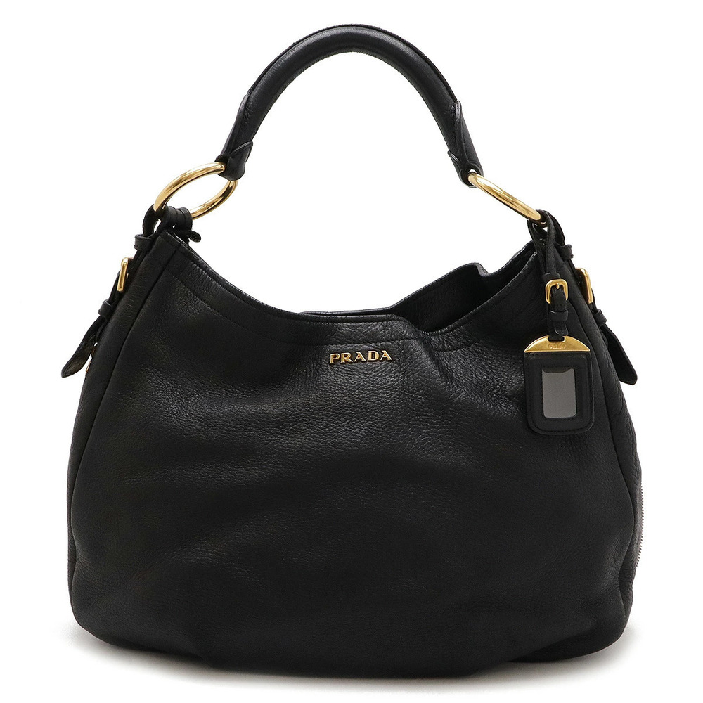 Prada Shoulder Bag Hobo Leather NERO Black Silver